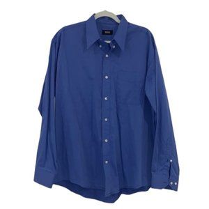 HUGO Boss Big & Tall Blue Long Sleeve Button Down Cotton Dress Shirt size 41/16
